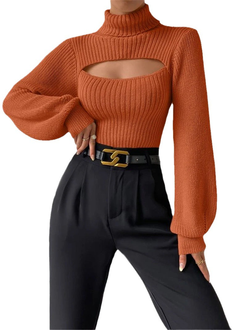Women's Pullover with High Neck and Cut-Out Detail - 7 - Stylewhipped