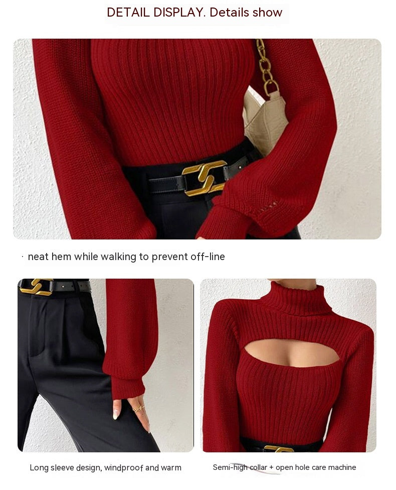 Women's Pullover with High Neck and Cut-Out Detail - 10 - Stylewhipped