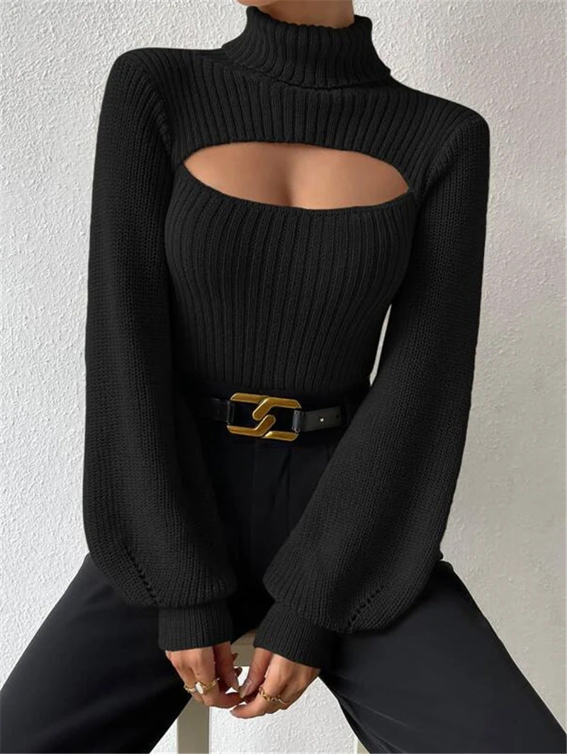 Women's Pullover with High Neck and Cut-Out Detail - 14 - Stylewhipped