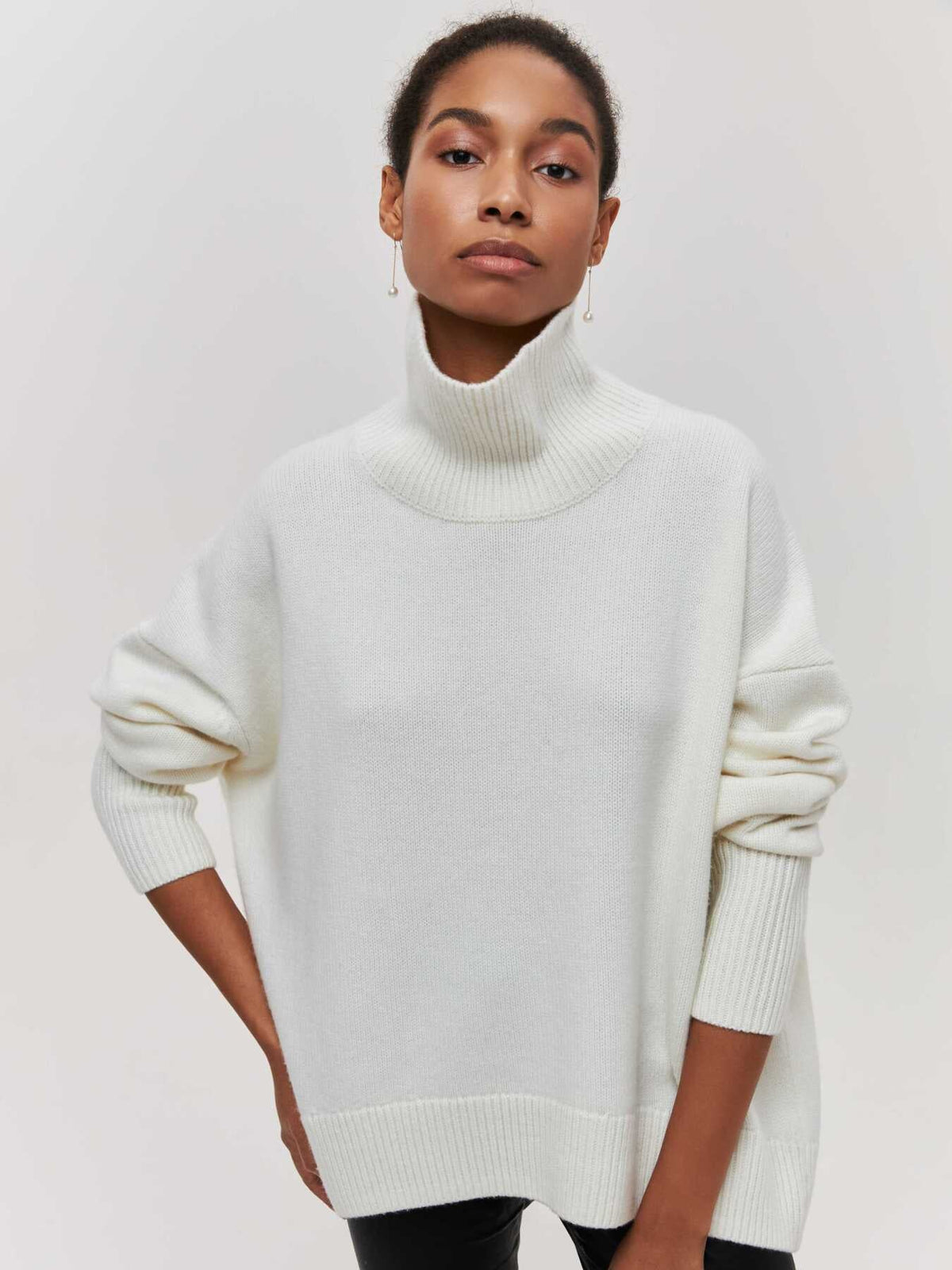 Women's Pullover with High Collar and Relaxed Fit - 3 - Stylewhipped