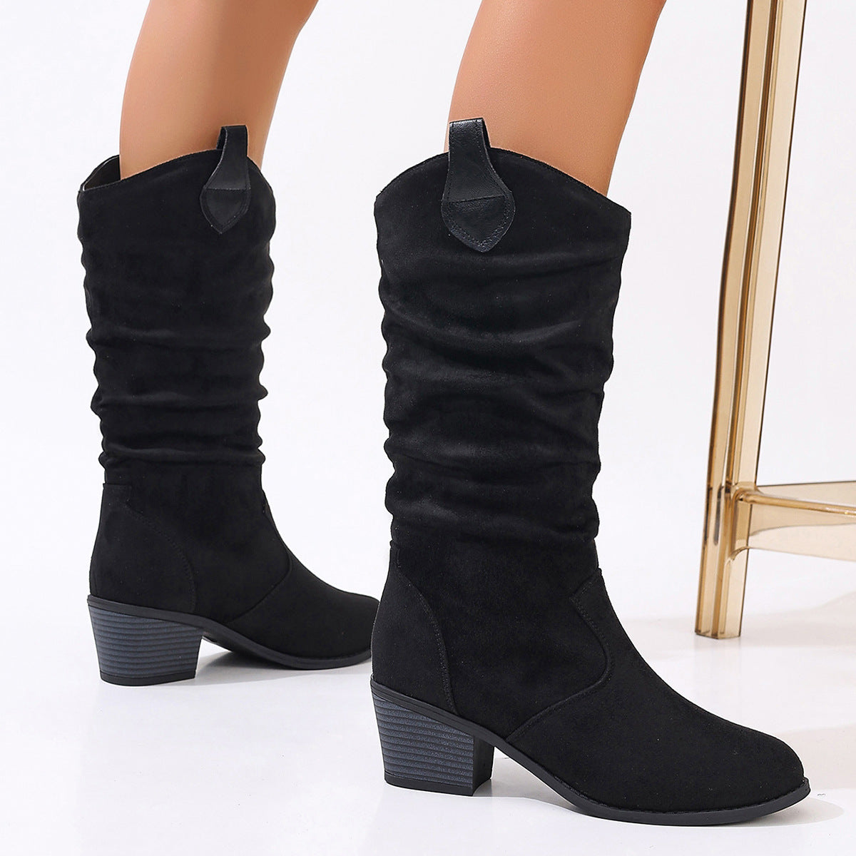 Ankle Boots for Women with Block Heel and Ruched Detail - 3 - Stylewhipped