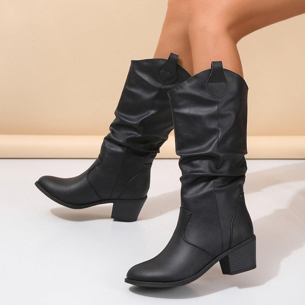 Ankle Boots for Women with Block Heel and Ruched Detail - 5 - Stylewhipped