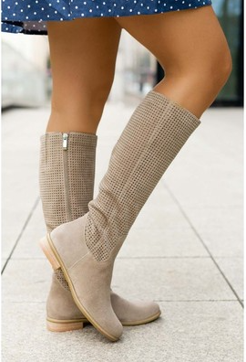 Knee-High Women's Boots with Perforated Design and Round Toe - 4 - Stylewhipped