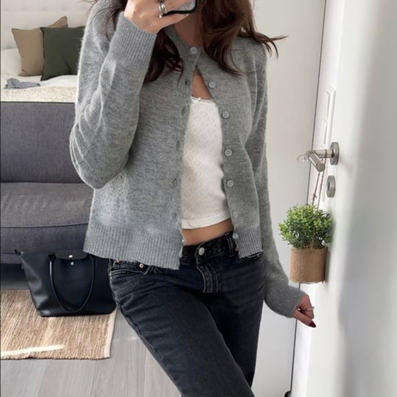 Button-Up Cardigan Women's Classic Round Neck Long Sleeve - 6 - Stylewhipped