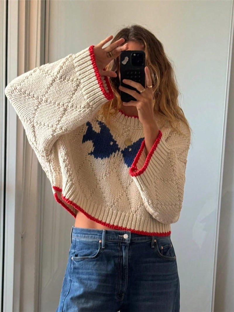 Chunky Knit Women's Pullover with Colour Block Detail - 3 - Stylewhipped