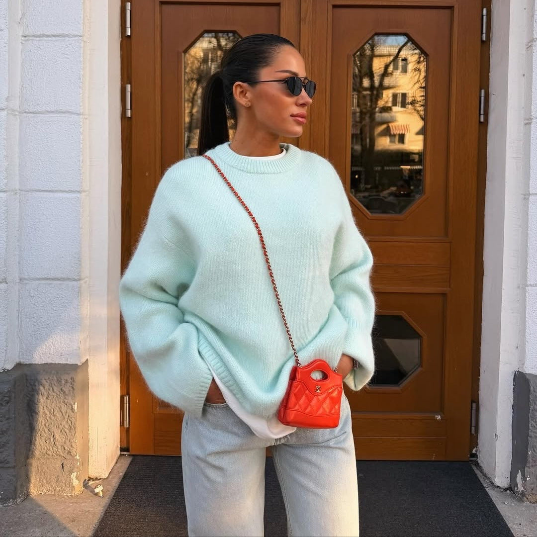 Women's Pullover Sweater with Round Neck and Long Sleeves - 7 - Stylewhipped