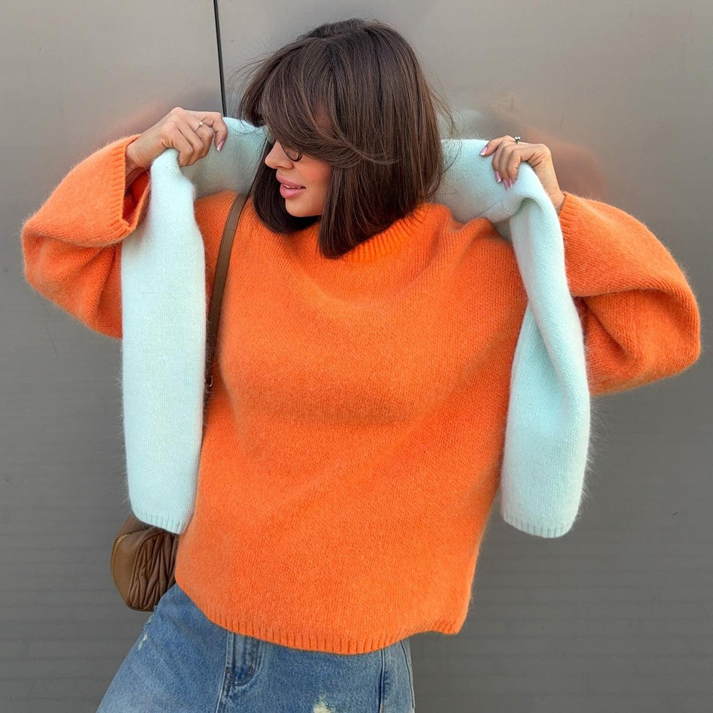 Women's Pullover Sweater with Round Neck and Long Sleeves - 8 - Stylewhipped