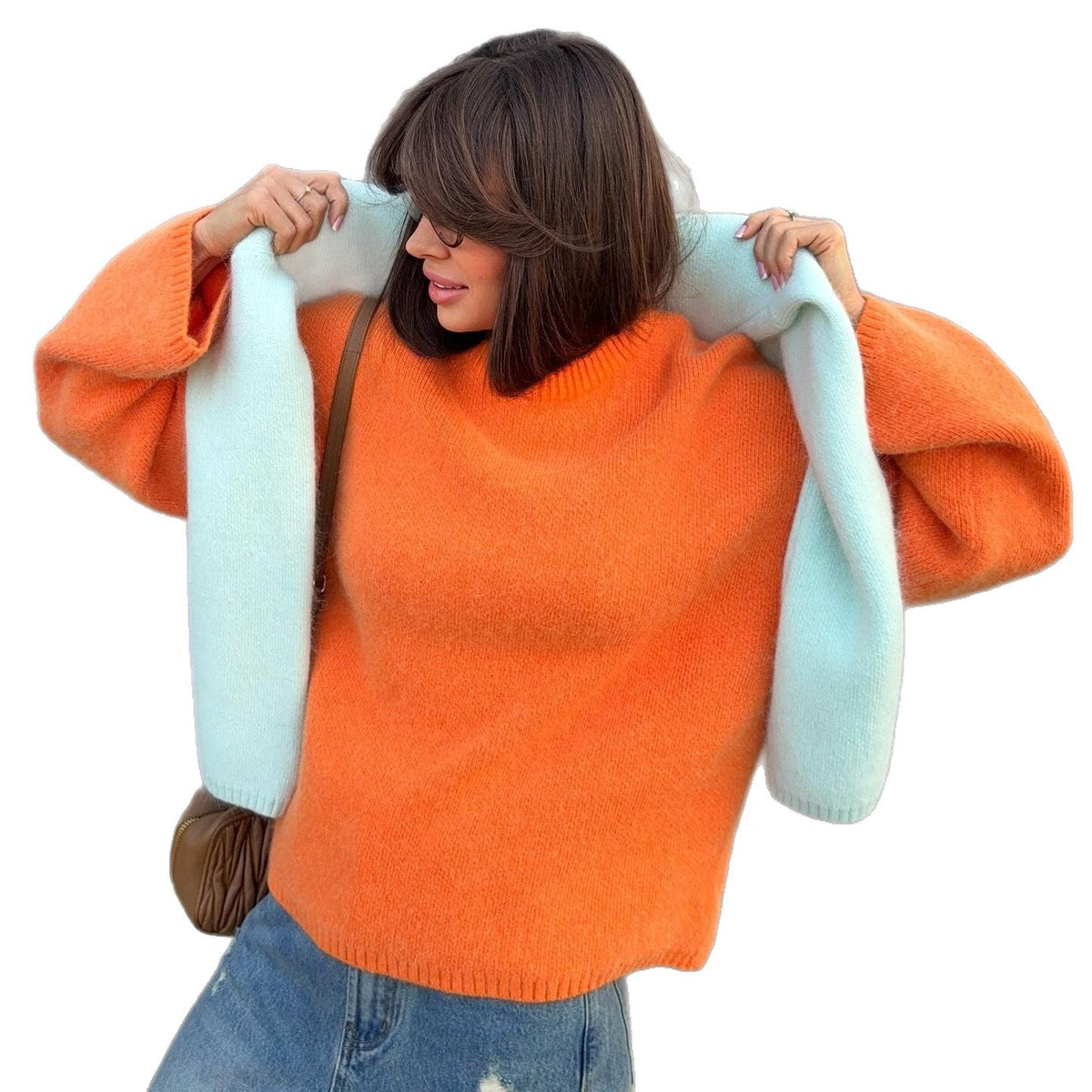 Women's Pullover Sweater with Round Neck and Long Sleeves - 9 - Stylewhipped