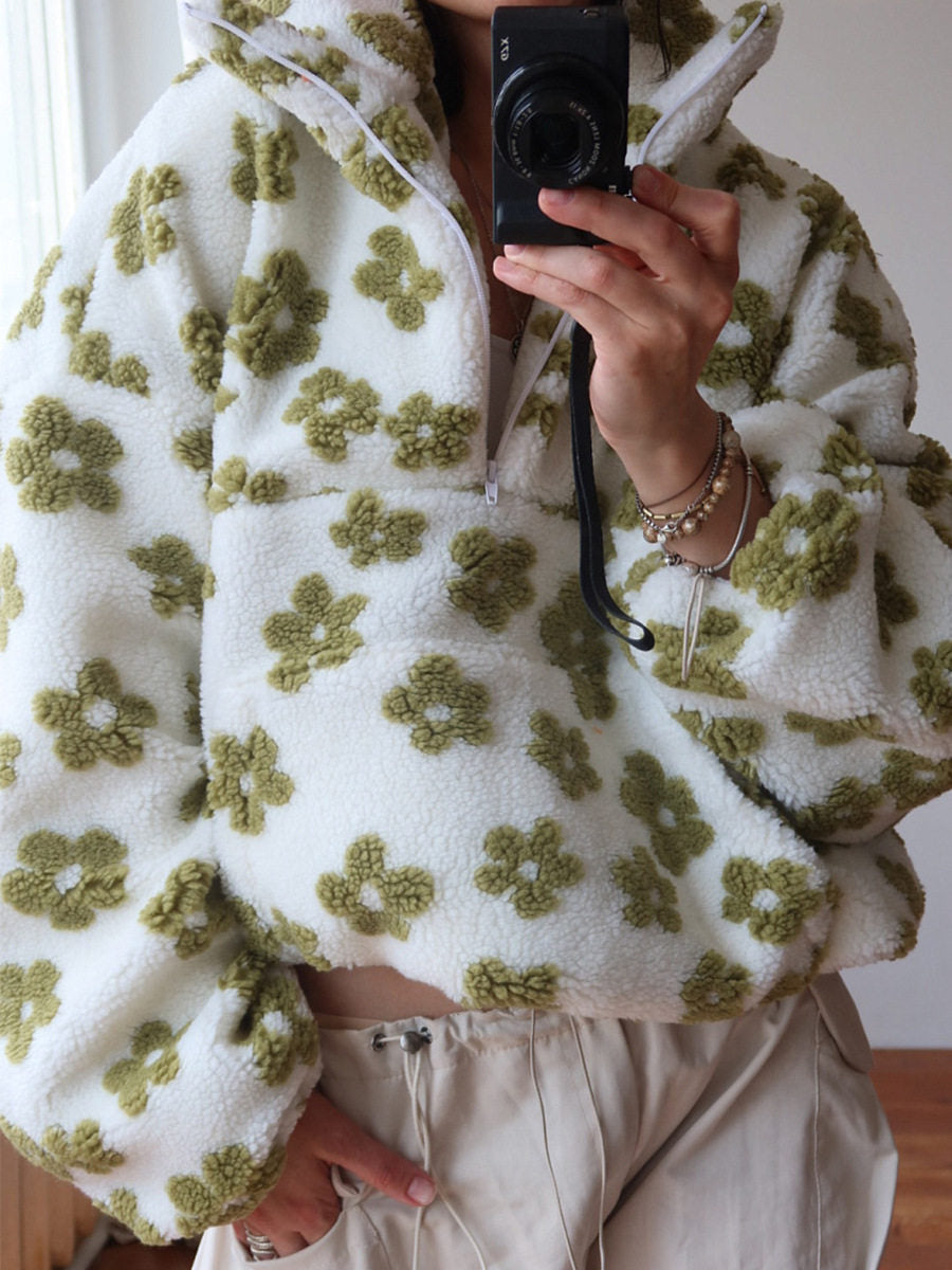 Floral Print Women's Hoodie with Half-Zip and Relaxed Fit - 2 - Stylewhipped