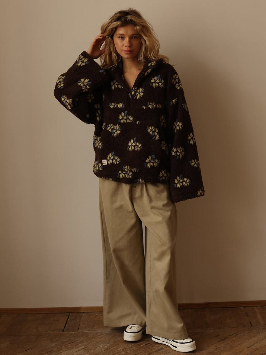 Floral Print Women's Hoodie with Half-Zip and Relaxed Fit - 3 - Stylewhipped