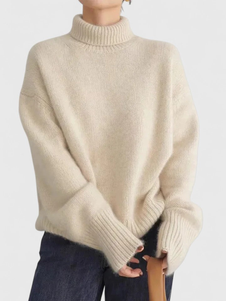 Women's High-Neck Loose Fit Jumper with Ribbed Cuffs - 2 - Stylewhipped