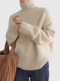 Women's High-Neck Loose Fit Jumper with Ribbed Cuffs - 4 - Stylewhipped