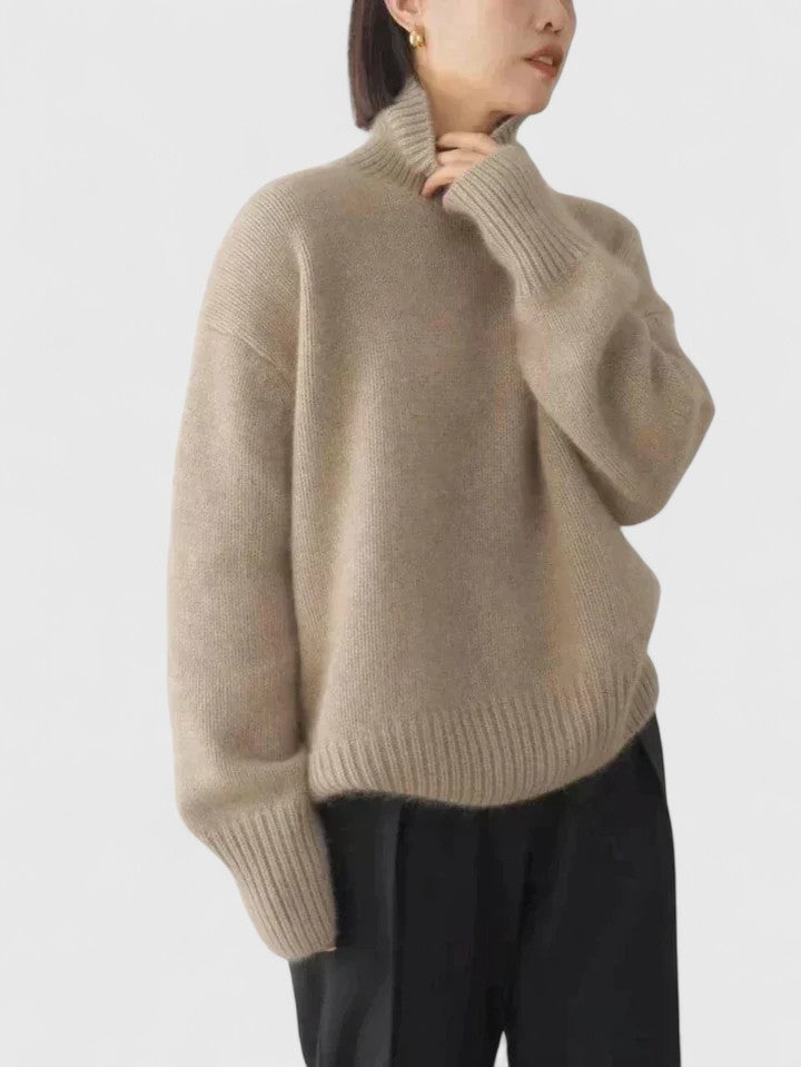 Women's High-Neck Loose Fit Jumper with Ribbed Cuffs - 5 - Stylewhipped