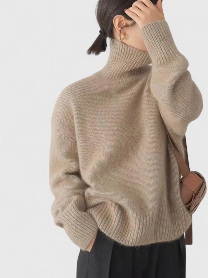 Women's High-Neck Loose Fit Jumper with Ribbed Cuffs - 6 - Stylewhipped