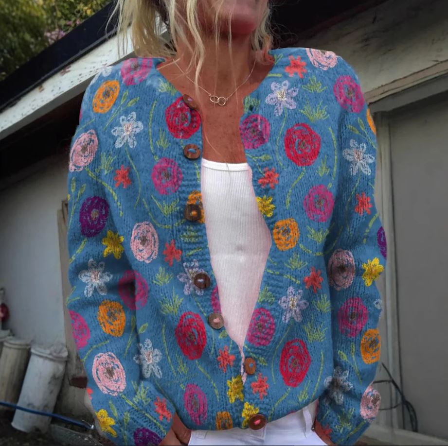 Floral Print Women's Cardigan with Button Detail - 1 - Stylewhipped