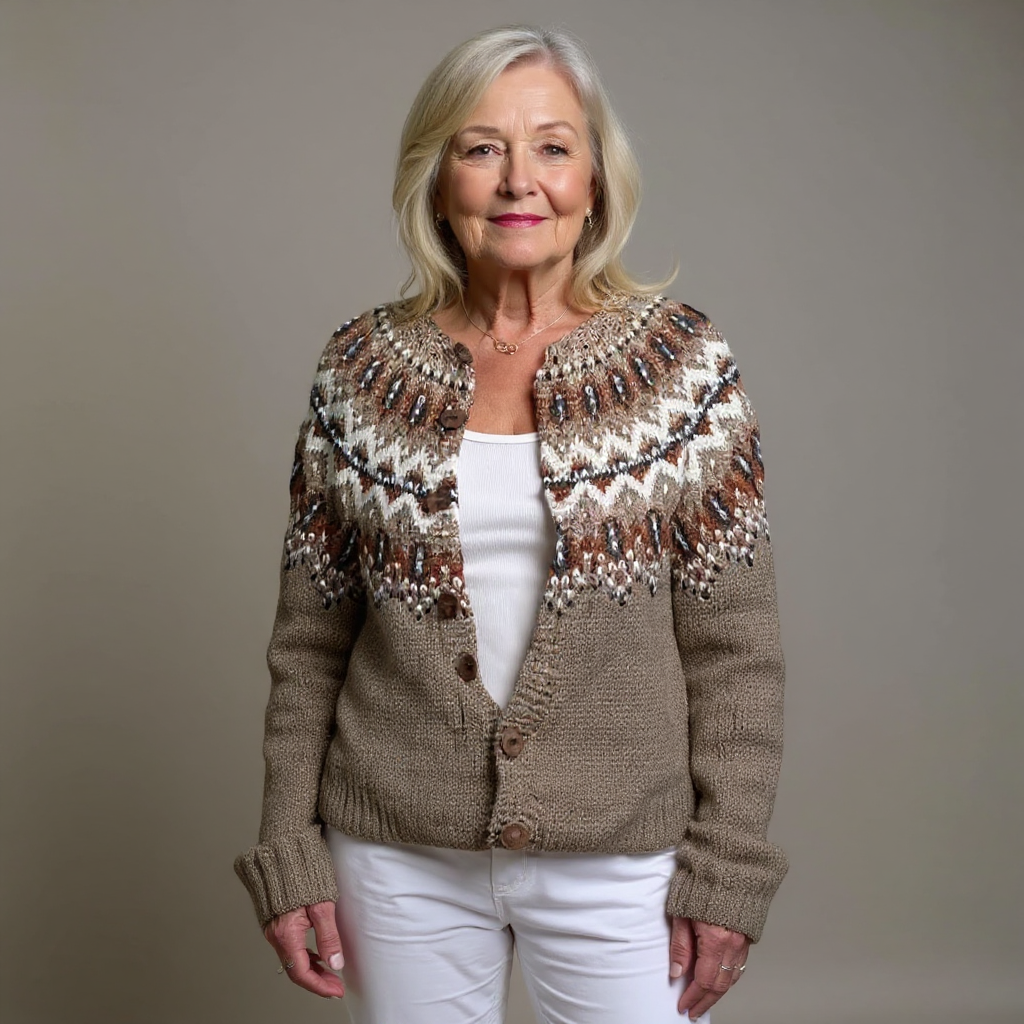 Cardigan Women’s Button-Up Design with Patterned Yoke - 2 - Stylewhipped