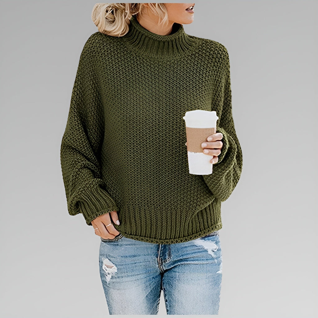 Casual Women's Pullover with Relaxed Fit and High Neck - 2 - Stylewhipped