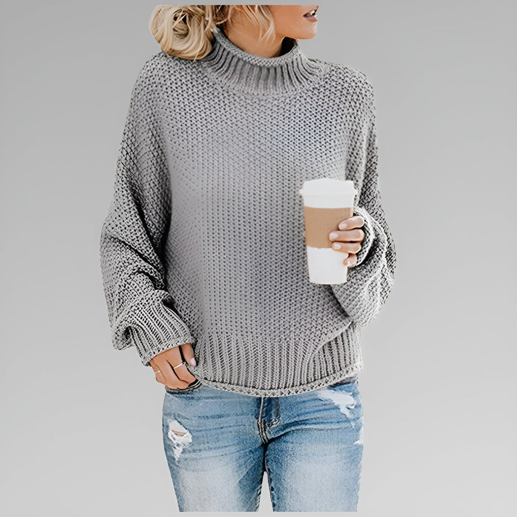 Casual Women's Pullover with Relaxed Fit and High Neck - 3 - Stylewhipped
