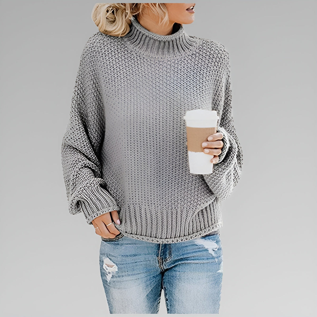Casual Women's Pullover with Relaxed Fit and High Neck - 3 - Stylewhipped