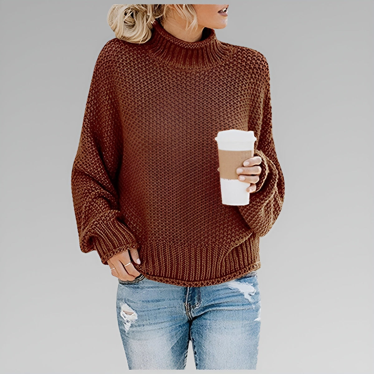 Casual Women's Pullover with Relaxed Fit and High Neck - 5 - Stylewhipped