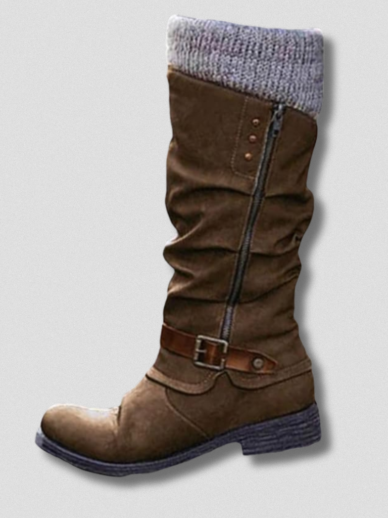 Women's Knee-High Boots with Knitted Cuff and Stylish Buckle - 4 - Stylewhipped