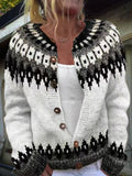 Cardigan Women’s Button-Up Design with Patterned Yoke - 1 - Stylewhipped