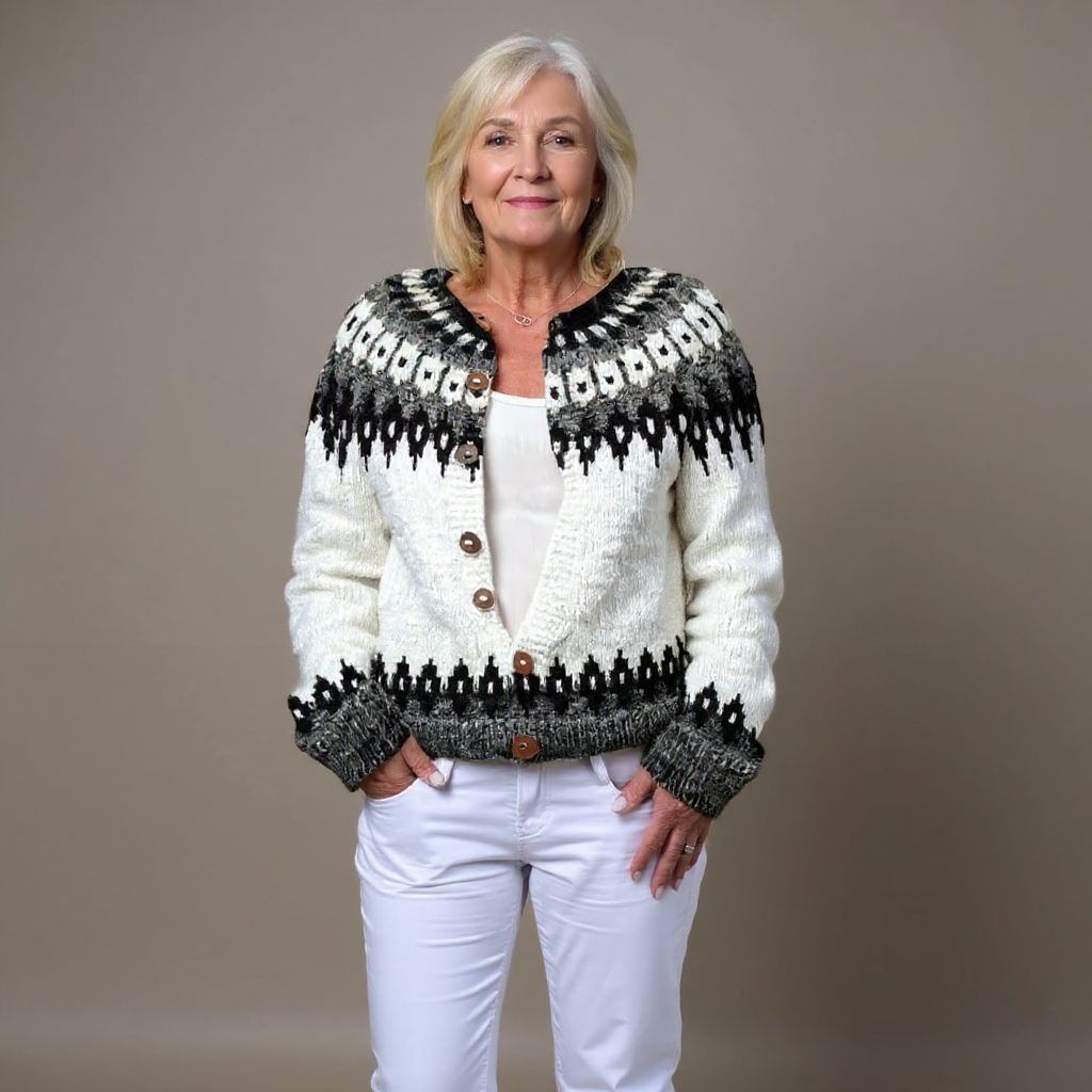 Cardigan Women’s Button-Up Design with Patterned Yoke - 2 - Stylewhipped