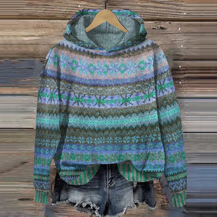 Hooded Women's Pullover - Colourful Pattern with Long Sleeves - 1 - Stylewhipped