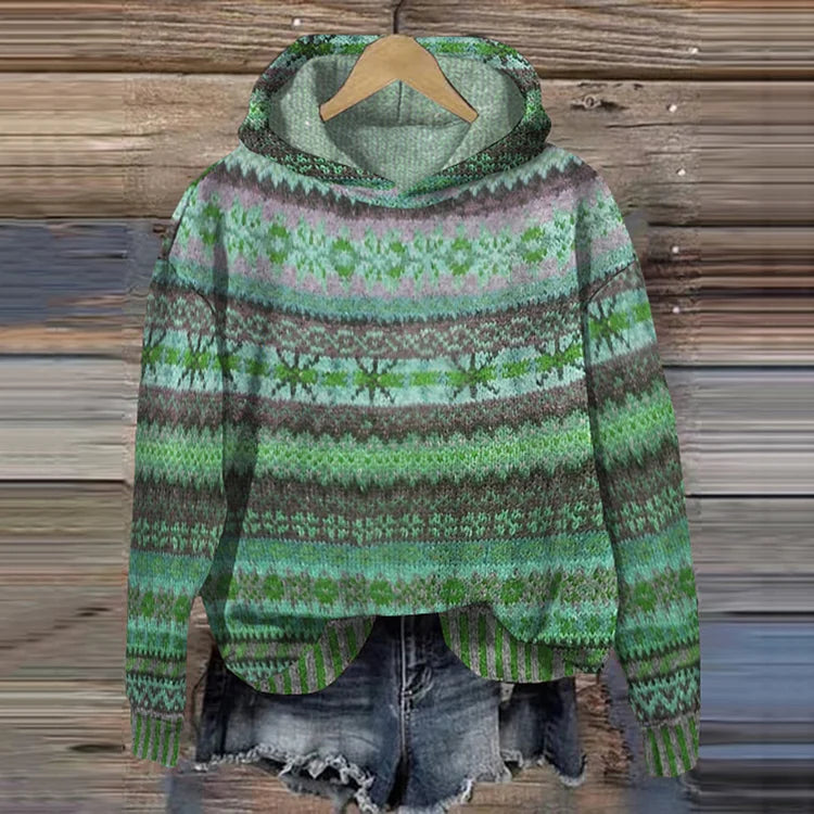 Hooded Women's Pullover - Colourful Pattern with Long Sleeves - 2 - Stylewhipped