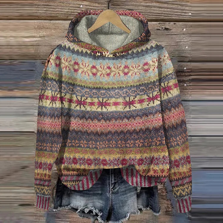 Hooded Women's Pullover - Colourful Pattern with Long Sleeves - 3 - Stylewhipped