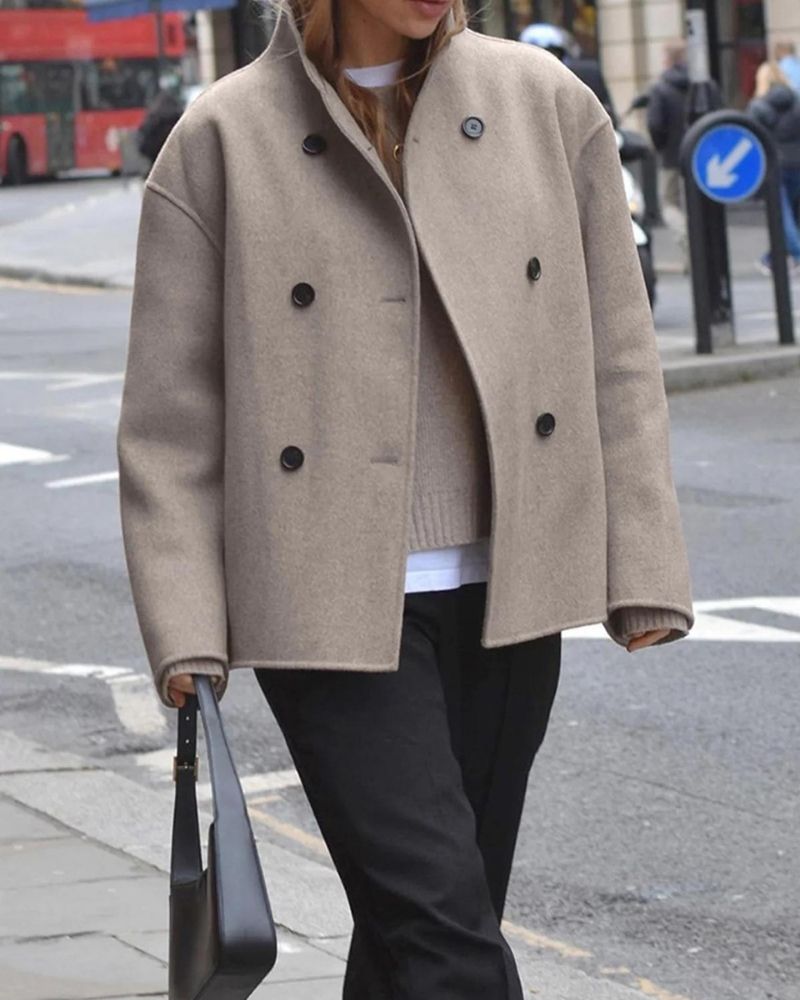 Double-Breasted Women's Coat with Oversized Fit and Chic Silhouette - 3 - Stylewhipped