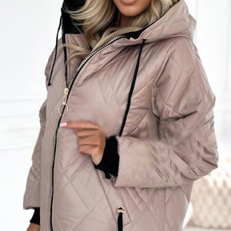 Women's Quilted Hooded Jacket with Zip and Relaxed Fit - 3 - Stylewhipped