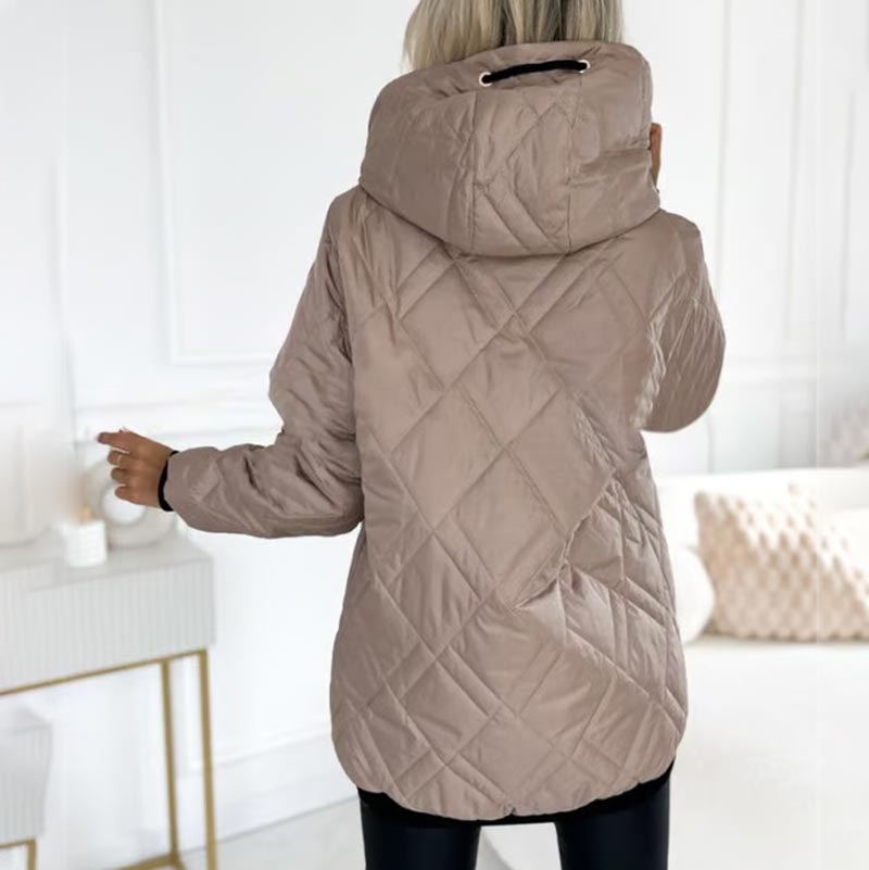 Women's Quilted Hooded Jacket with Zip and Relaxed Fit - 4 - Stylewhipped