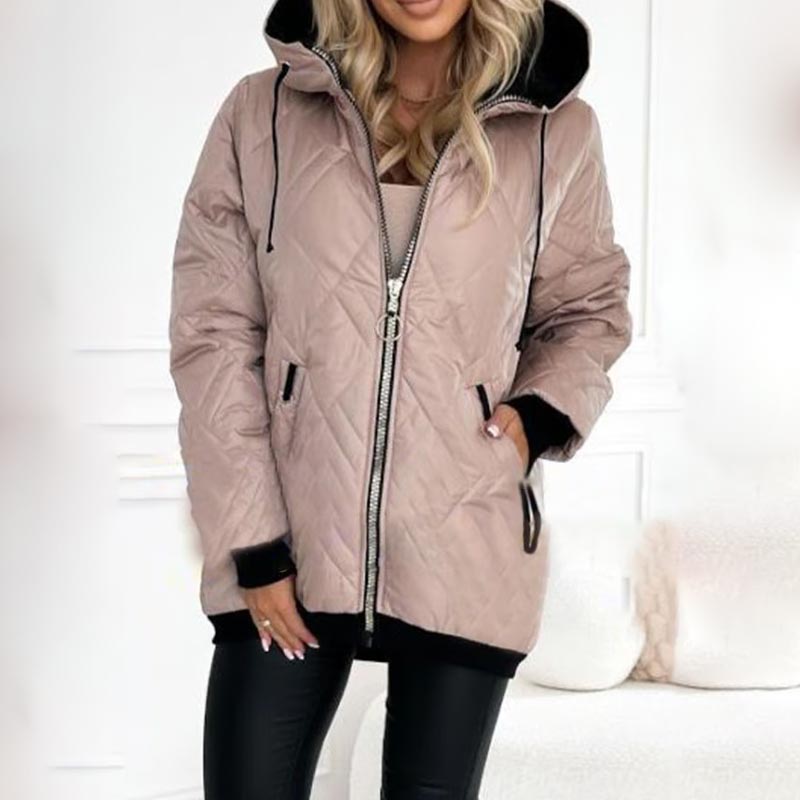 Women's Quilted Hooded Jacket with Zip and Relaxed Fit - 5 - Stylewhipped