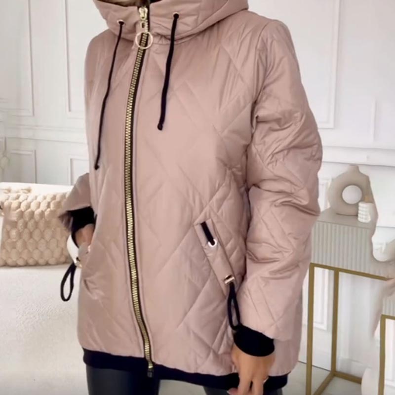 Women's Quilted Hooded Jacket with Zip and Relaxed Fit - 6 - Stylewhipped