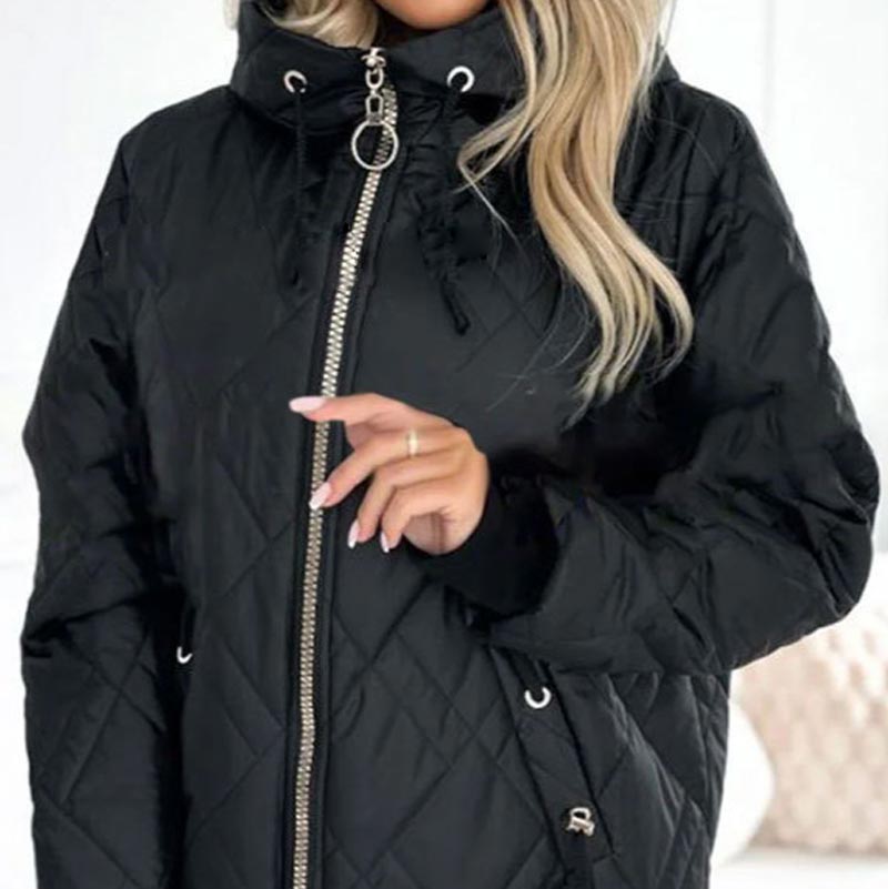 Women's Quilted Hooded Jacket with Zip and Relaxed Fit - 7 - Stylewhipped