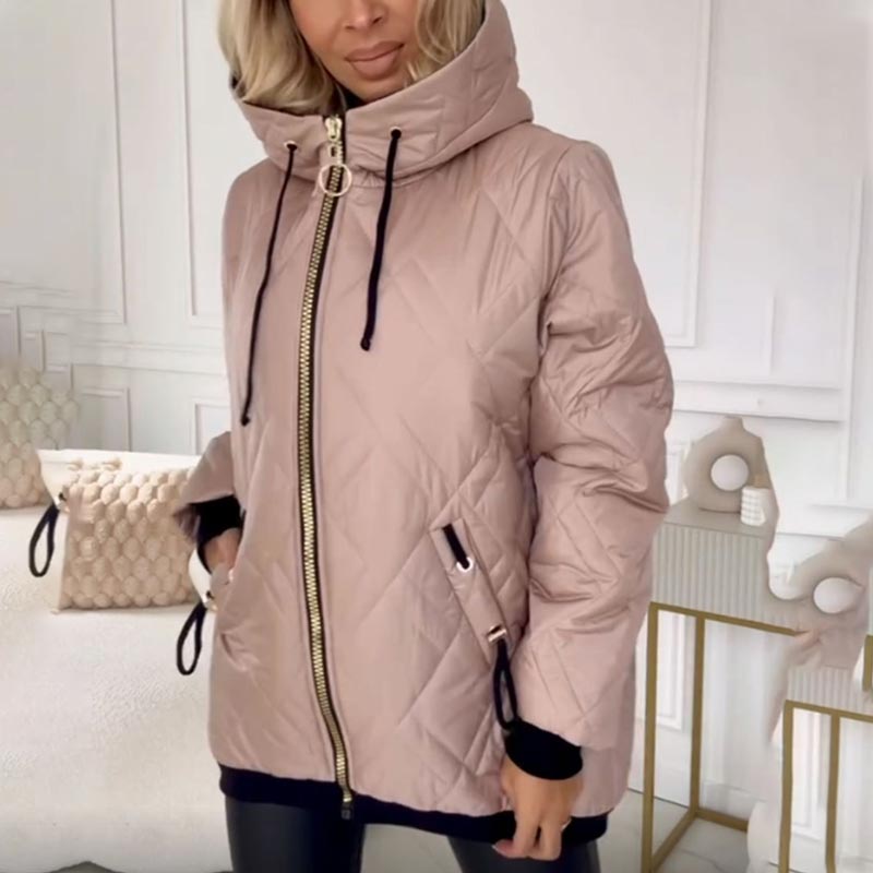 Women's Quilted Hooded Jacket with Zip and Relaxed Fit - 8 - Stylewhipped