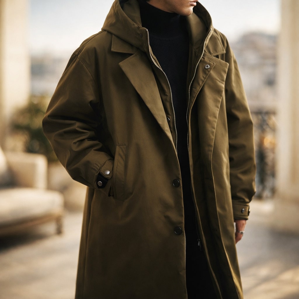 Long Coat Women's Relaxed Fit with Hood and Button Detail - 3 - Stylewhipped