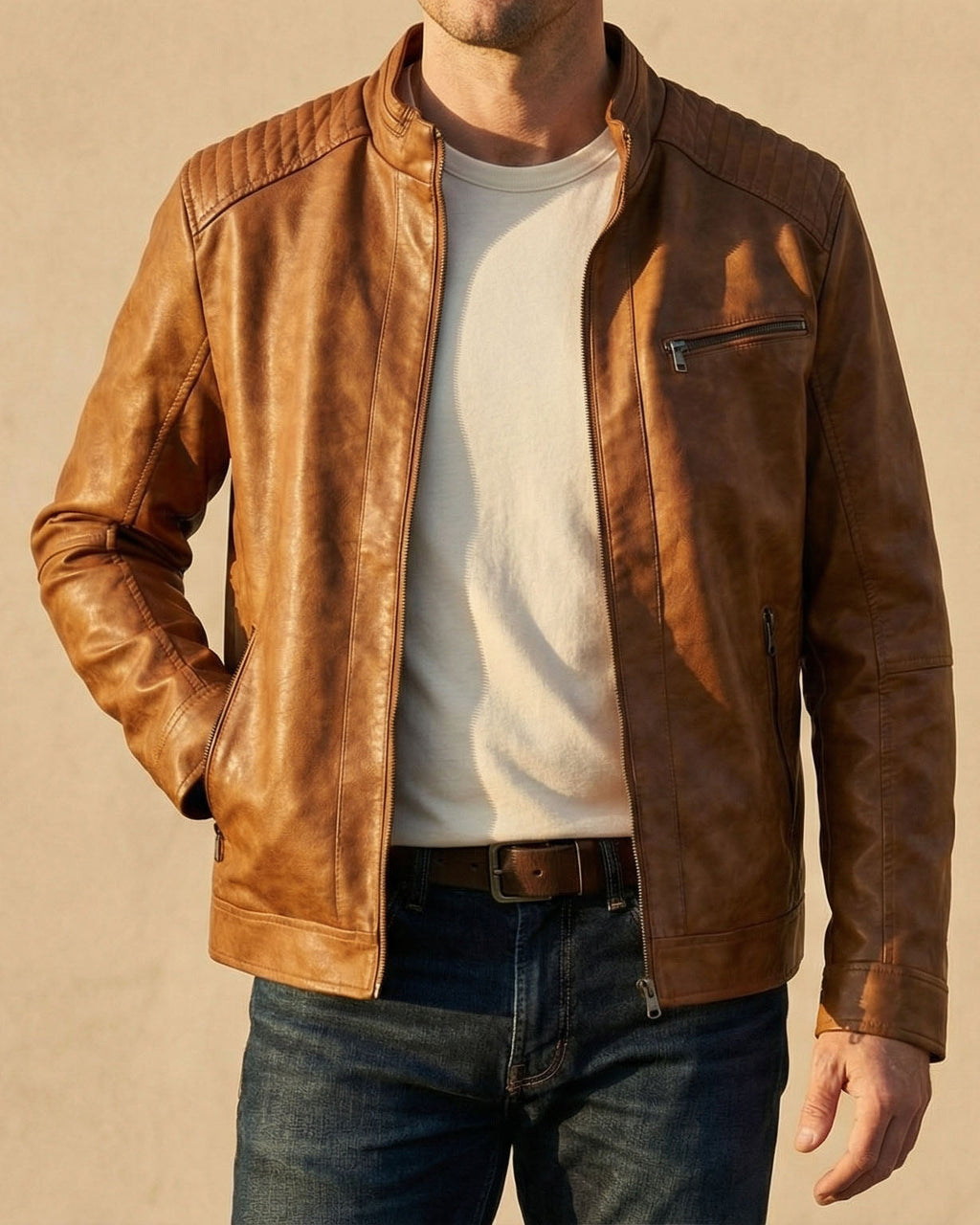 Men's Casual Jacket with Quilted Accents and Zip Closure - 7 - Stylewhipped