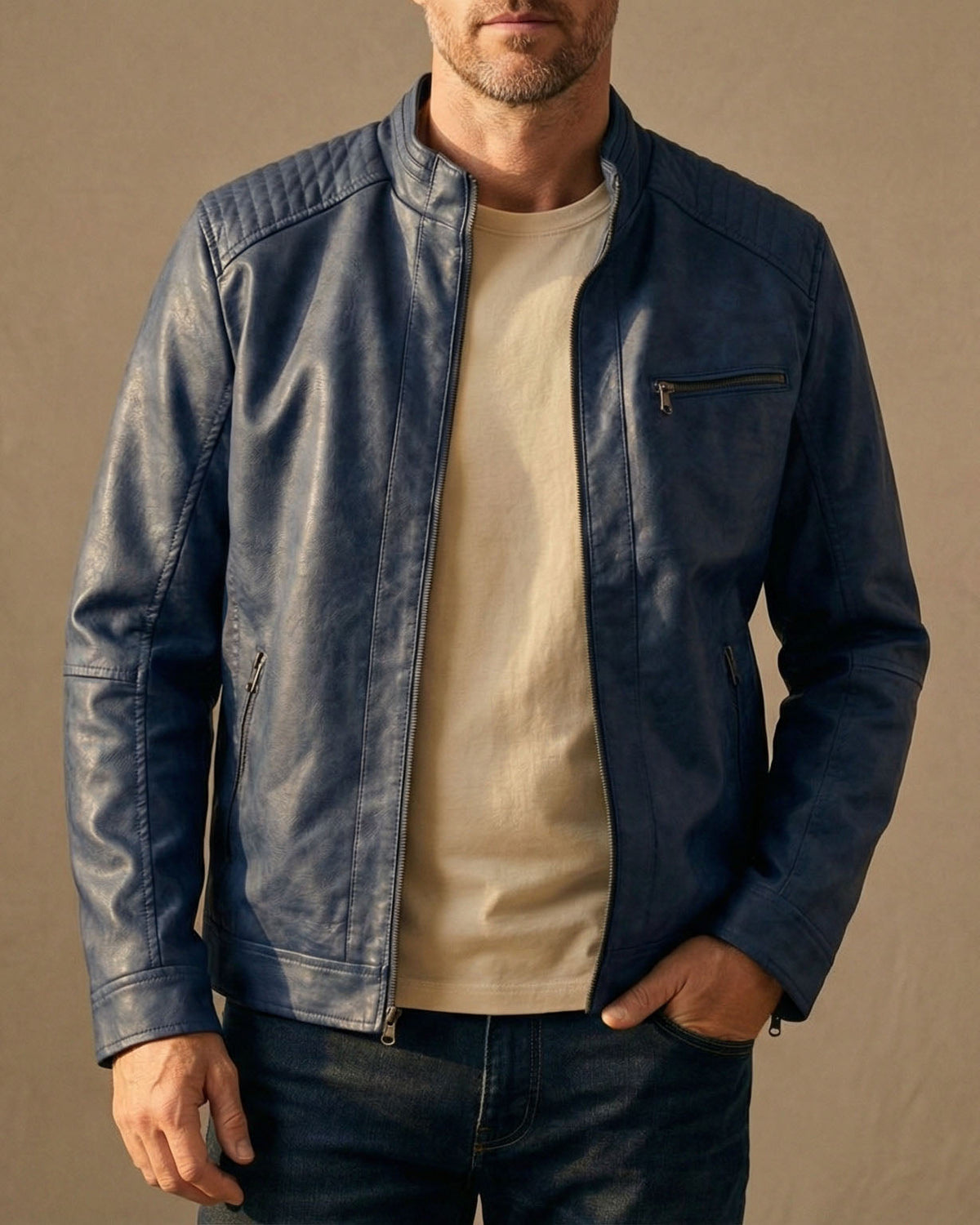 Men's Casual Jacket with Quilted Accents and Zip Closure - 8 - Stylewhipped