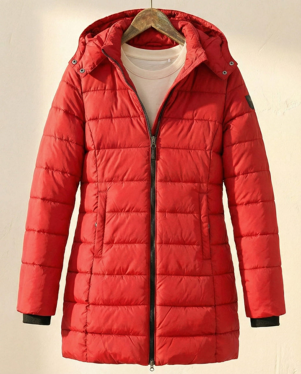 Puffer Jacket Women's Longline Zip-Up with Hood - 2 - Stylewhipped