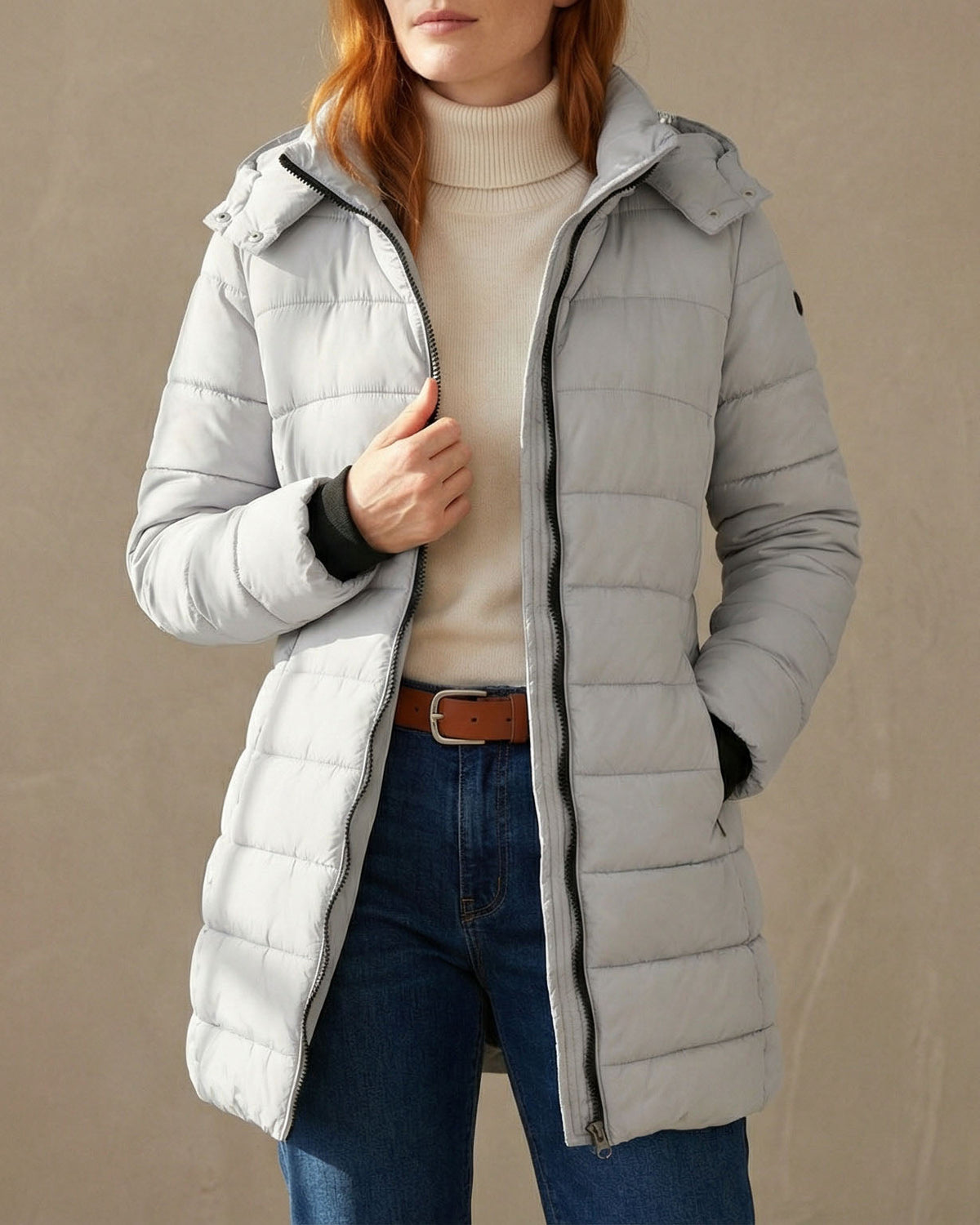 Puffer Jacket Women's Longline Zip-Up with Hood - 9 - Stylewhipped