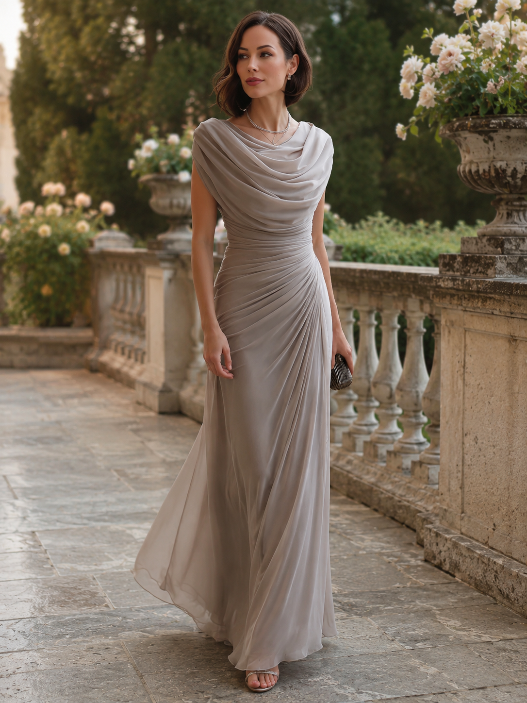 Evening Dress for Women with Draped Neckline and Flattering Fit - 1 - Stylewhipped