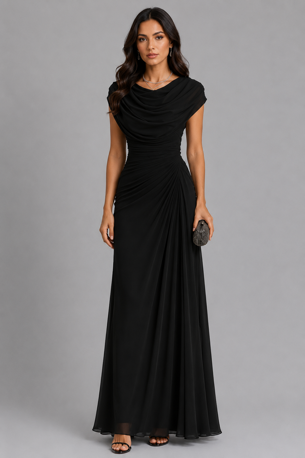 Evening Dress for Women with Draped Neckline and Flattering Fit - 5 - Stylewhipped