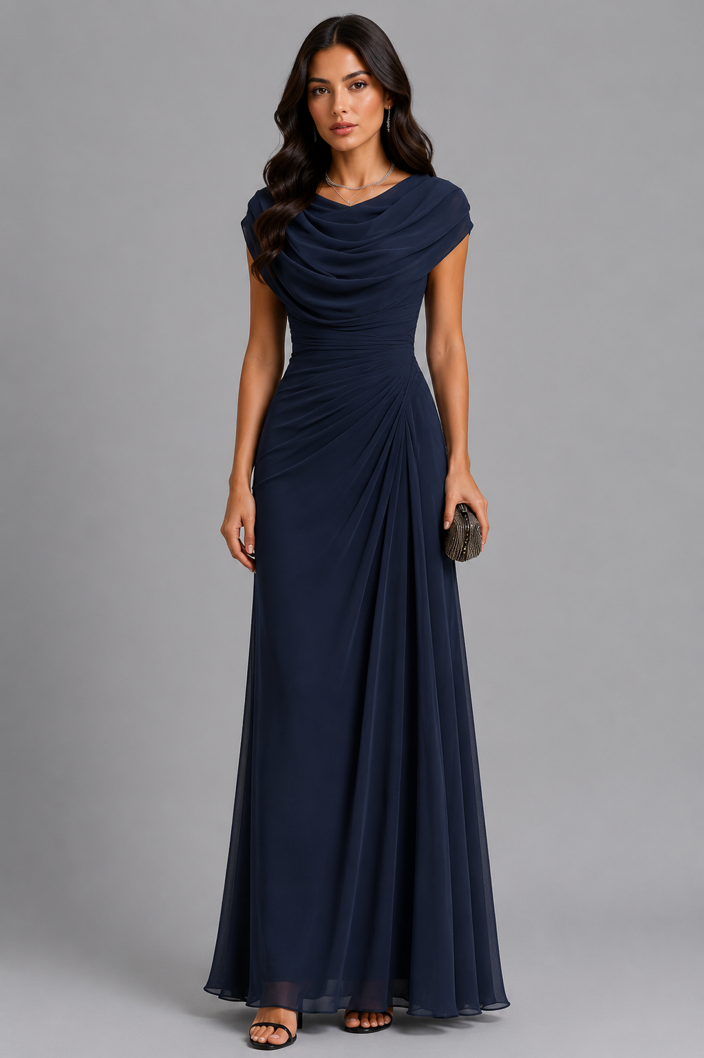 Evening Dress for Women with Draped Neckline and Flattering Fit - 6 - Stylewhipped
