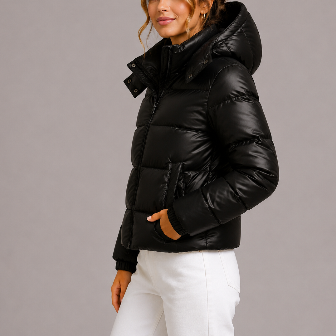 Puffer Jacket Women's Short Fit with Hood and Zip Front - 2 - Stylewhipped