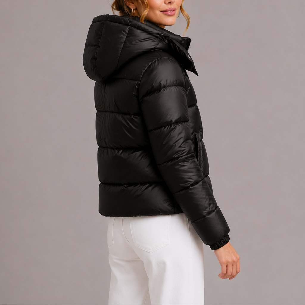 Puffer Jacket Women's Short Fit with Hood and Zip Front - 3 - Stylewhipped