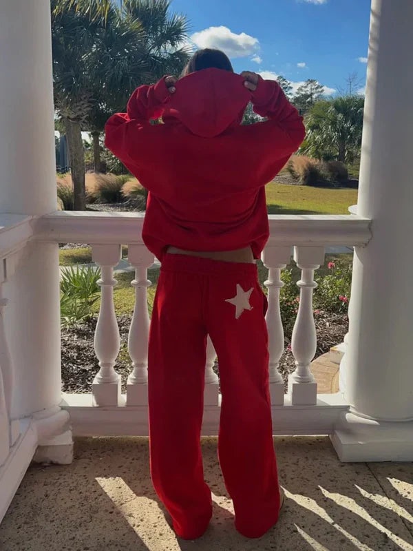 Hooded Sweatshirt and Trousers Set for Women - Oversized Fit with Star Design - 2 - Stylewhipped
