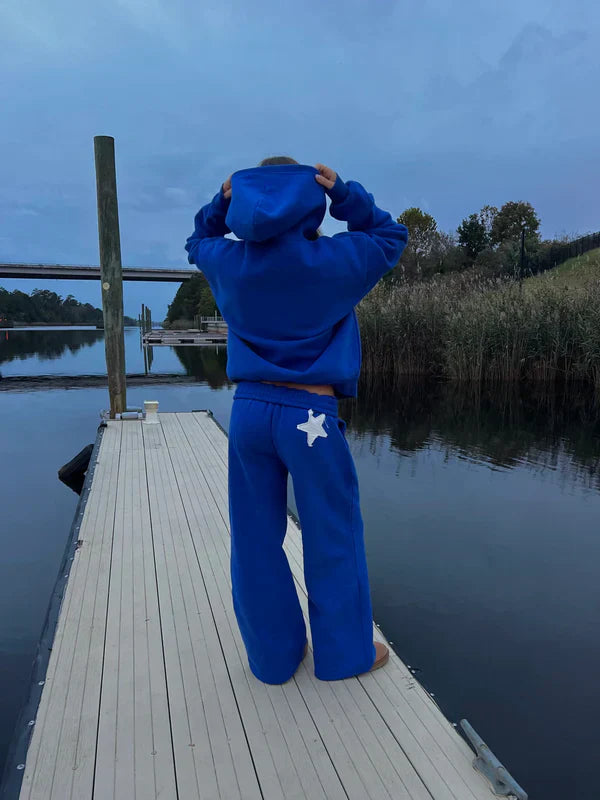 Hooded Sweatshirt and Trousers Set for Women - Oversized Fit with Star Design - 3 - Stylewhipped