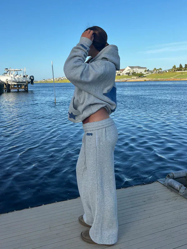 Hooded Sweatshirt and Trousers Set for Women - Oversized Fit with Star Design - 6 - Stylewhipped